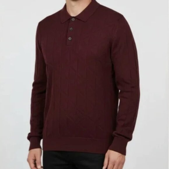 Karl Lagerfeld Men Polo Sweater Long Sleeve Burgundy Size L